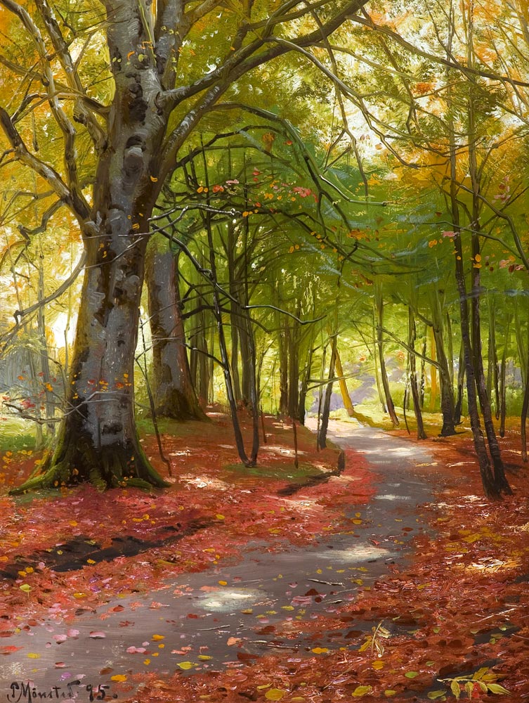 Sunny Autumn Day in the Forest à Peder Mønsted