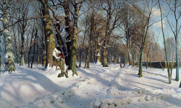 Snowy Winter Forest in the Sunlight à Peder Mønsted