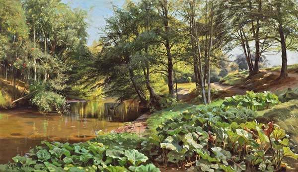 Sunny May Day at the Forest Stream à Peder Mønsted