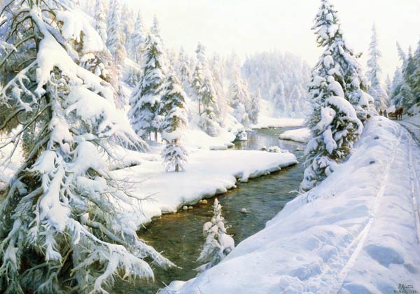 Paysage d'hiver avec des St. Moritz. à Peder Mønsted