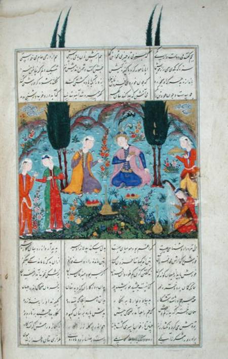 Ms D-184 fol.381a Court Scene in a Garden, illustration from the 'Shahnama' (Book of Kings) à École persane