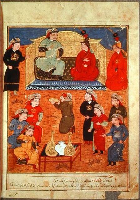 Ms. Supp. Pers. 1113 fol.203v Arghan Khan with two of his wives and his son Ghazan à École persane