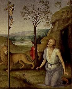 Saint Jérôme dans le désert à Pierto di Cristoforo Vanucci (alias Perugino ou le Perugin)
