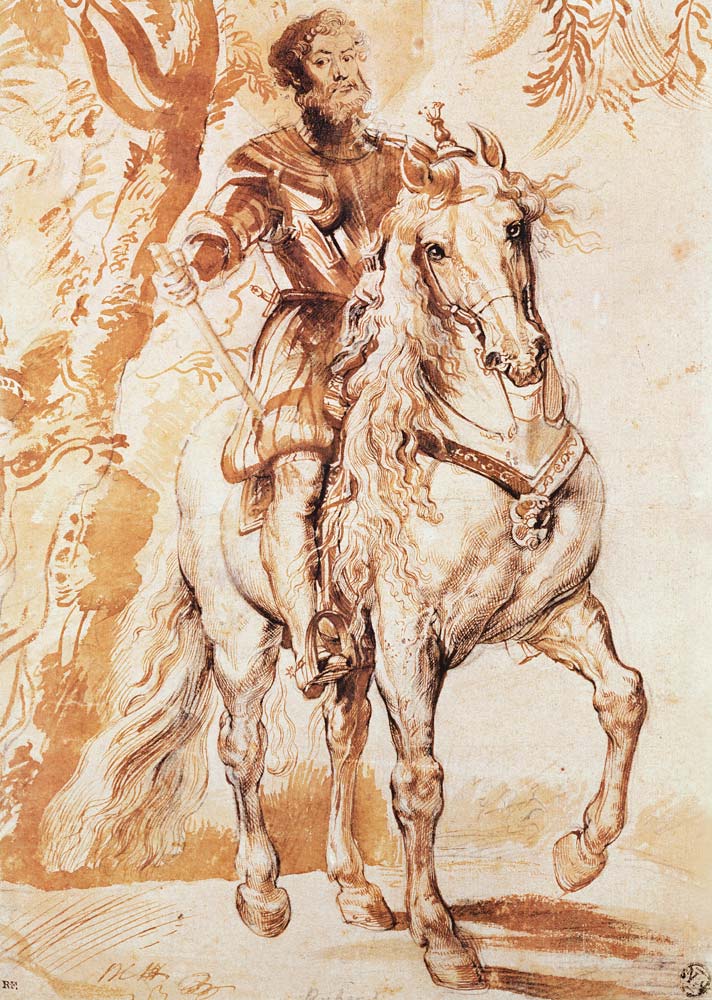 A Mounted Knight in Armour (pen and ink on paper) à Peter Paul Rubens