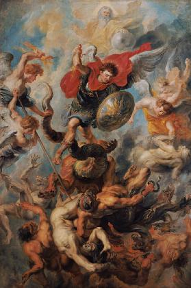 La chute de l'archange Michel dans la lutte contre les anges abtruennigen