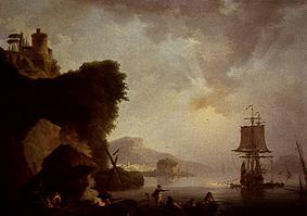 Morceau de mer avec un coucher de soleil à Philip James (ou Jacques Philippe) de Loutherbourg