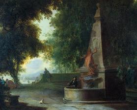 Terrasse de parc avec fontaine