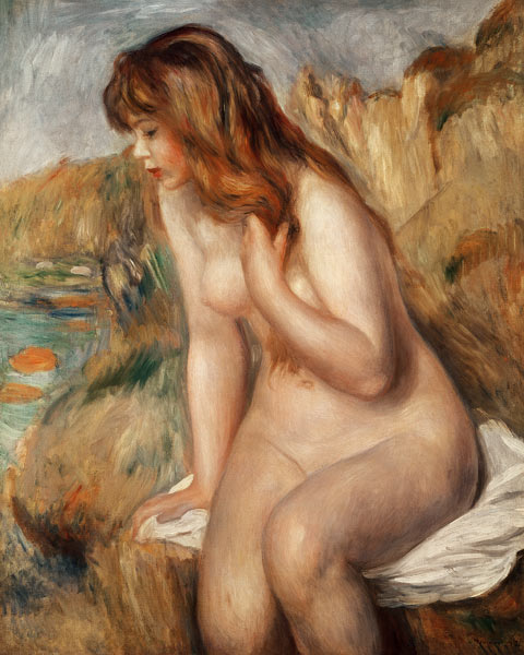 Baigneuse sur un rocher à Pierre-Auguste Renoir