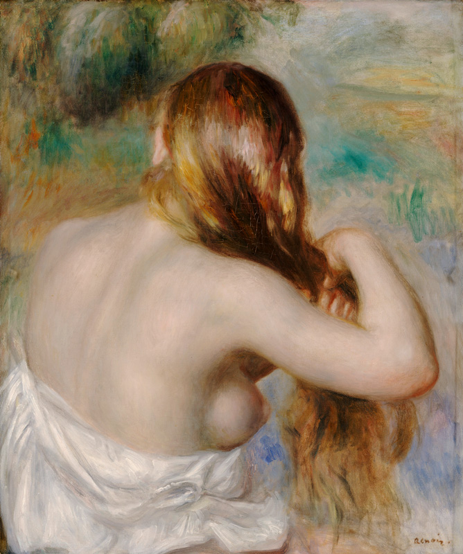 Blonde Braiding Her Hair à Pierre-Auguste Renoir