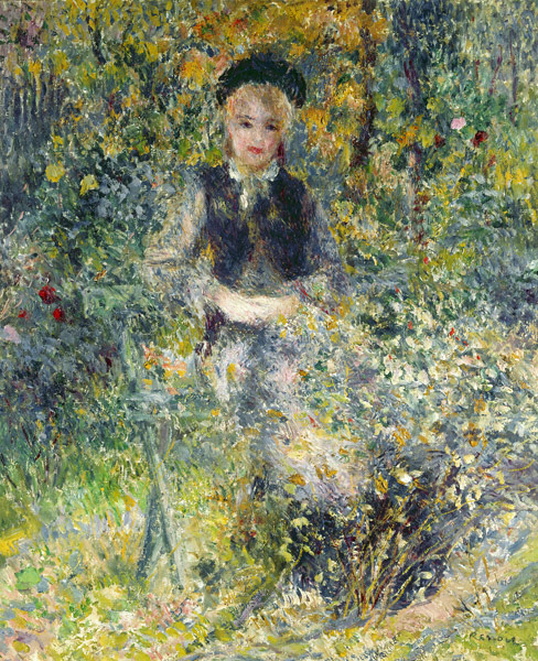 Jeune fille sur une banc de jardin. à Pierre-Auguste Renoir