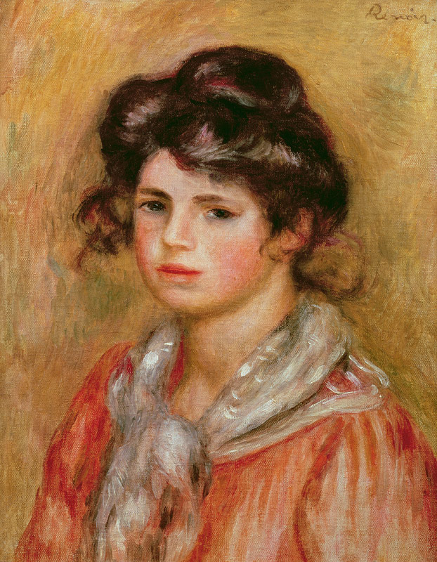 Young Girl With A White Handkerchief à Pierre-Auguste Renoir