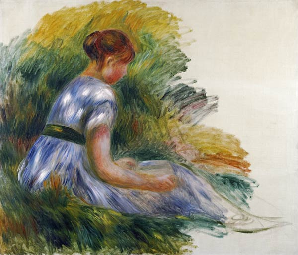 Alice Gamby In The Garden, Young Girl Sitting In The Grass à Pierre-Auguste Renoir