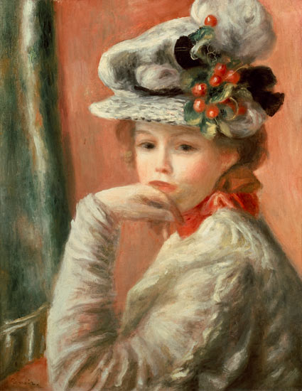 Young Girl in a White Hat à Pierre-Auguste Renoir