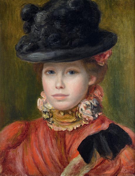 Jeune fille au chapeau noir à fleurs rouges à Pierre-Auguste Renoir