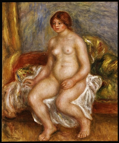 Nude woman on green cushions à Pierre-Auguste Renoir