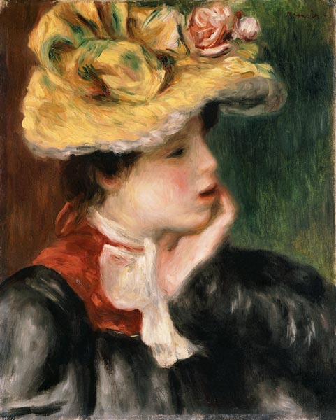 Tete De Jeune Fille Chapeau Jaune à Pierre-Auguste Renoir