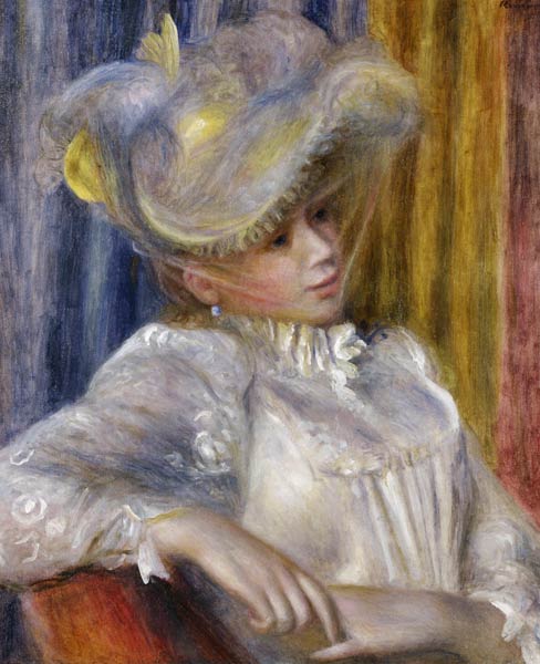 Woman with a Hat (Femme au chapeau) - Pierre-Auguste Renoir en reproduction  imprimée ou copie peinte à l\'huile sur toile