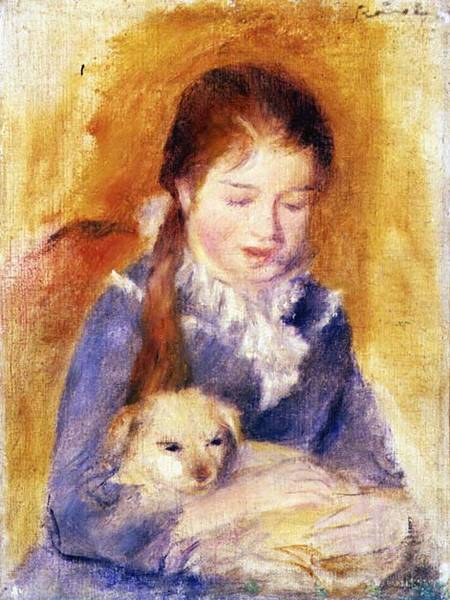 Young Girl with a Dog à Pierre-Auguste Renoir