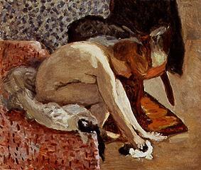 Jeune femme, enfilant ses chaussures à Pierre Bonnard
