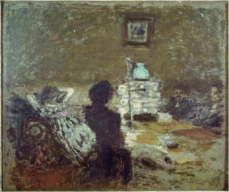 Sous la lampe, scene d'intérieur à Pierre Bonnard