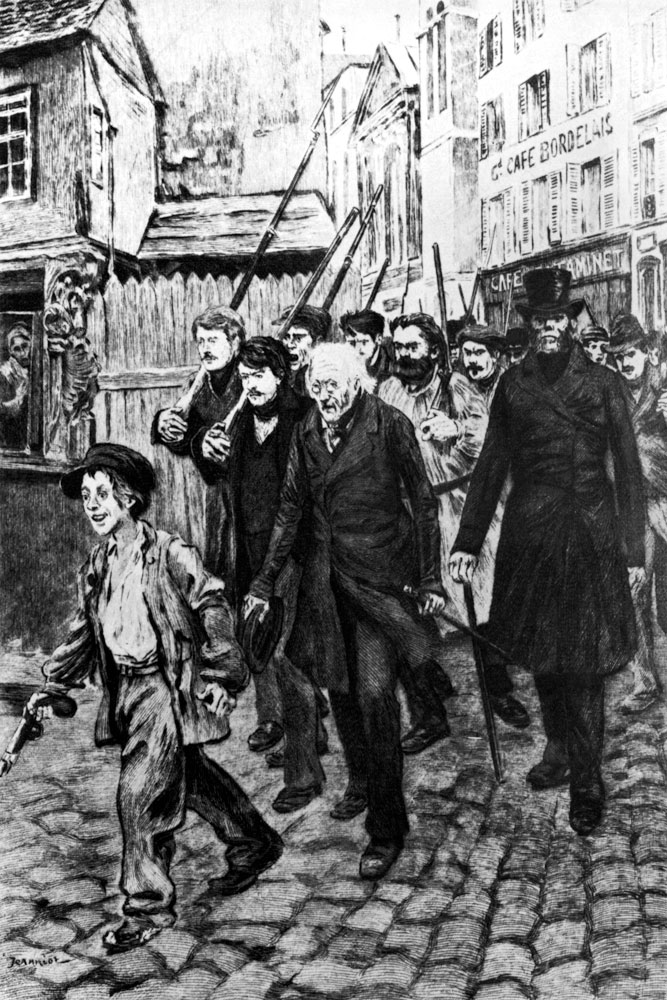 Gavroche Leading a Demonstration, illustration from 'Les Miserables' by Victor Hugo à Pierre Georges Jeanniot