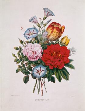Bouquet N°3 avec la tulipe, Oeillet, Grues et roses de Pentecôte