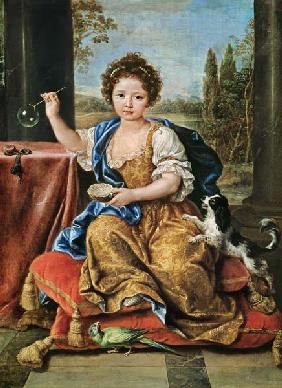 Marie-Anne de Bourbon (1666-1739) Mademoiselle de Blois, soufflant des bulles de savon