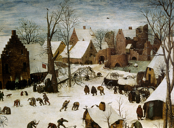 Le recensement à des Bethlehem. Détail en haut à droite à Pieter Brueghel l'Ancien