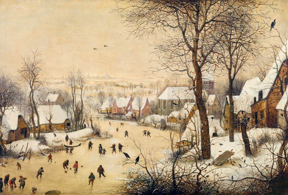 Winter Landscape with Skaters and a Bird Trap à Pieter Brueghel l'Ancien