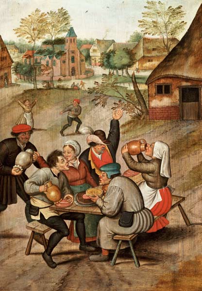 Das Frühstück der Diener nach der Hochzeit. à Pieter Brueghel le Jeune