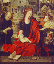 Die Hl. Familie mit einem Engel à Pieter Coecke van Aelst