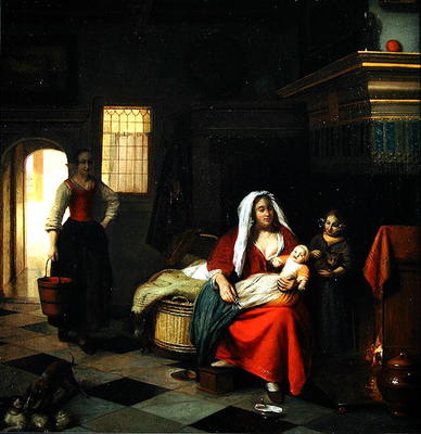 An interior with a Mother and her Children (oil on canvas) à Pieter de Hooch