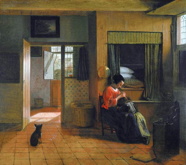 Interior with a Mother delousing her Child's Hair (A Mother's Duty) à Pieter de Hooch