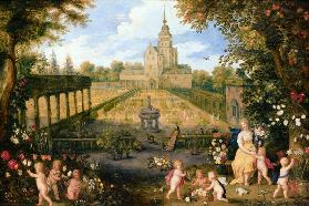 Flore dans le jardin de fleurs et d'arbres Jan Brueghel le Jeune