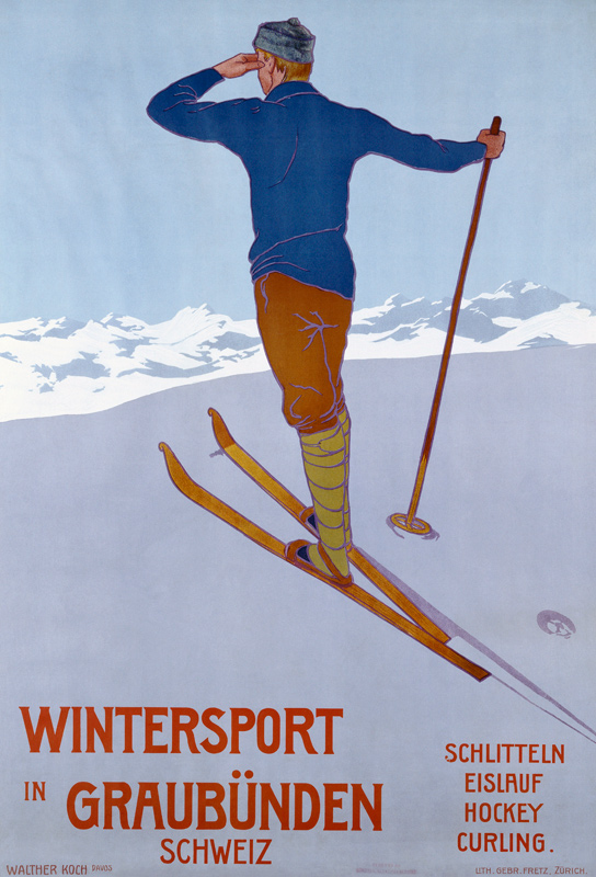 Sport d'hiver à Graubunden à Affiche Vintage
