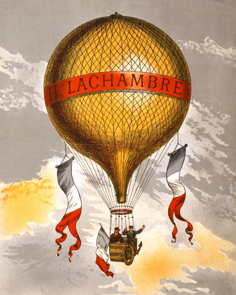 Balloon Labeled With Two Men Riding In the Basket 1880 à Affiche Vintage