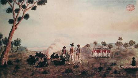 Mr White, Harris and Laing with a Party of Soldiers Visiting Botany Bay Colebee at that Place when W à Peintre de Port Jackson