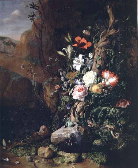 Treetrunk, flowers and butterflies à Rachel Ruysch