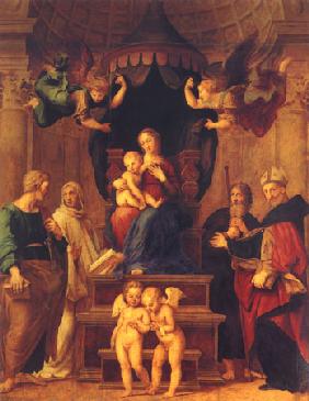 Madonne trônant avec l'enfant, quatre Saints et quatre anges