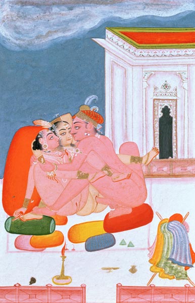 A Prince involved in united intercourse, described by Vatsyayana in his 'Kama Sutra', Bundi, Rajasth à École Rajput