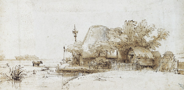 A Farmstead by a Stream à Rembrandt Harmenszoon van Rijn