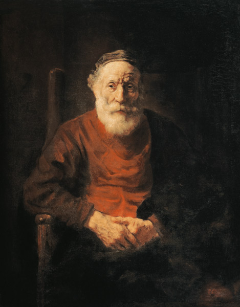 portrait d'un homme âgé en costume rouge. à Rembrandt Harmenszoon van Rijn
