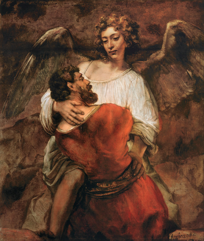 La lutte de Jacob avec l'ange à Rembrandt Harmenszoon van Rijn
