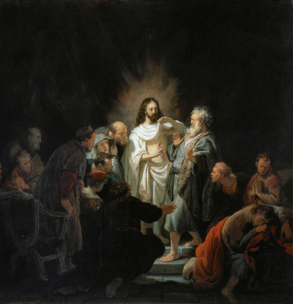 le Jesus ressuscité montre à l'apôtre Thomas ses blessures à Rembrandt Harmenszoon van Rijn
