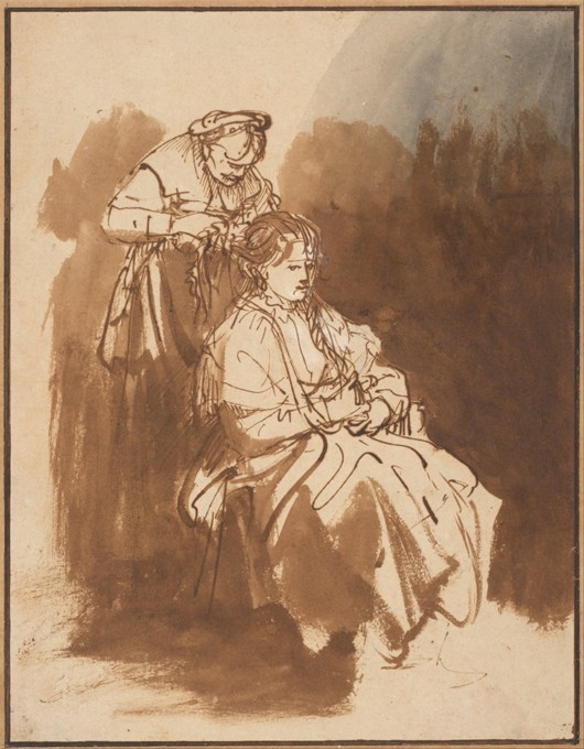 A Young Woman Having Her Hair Braided à Rembrandt Harmenszoon van Rijn