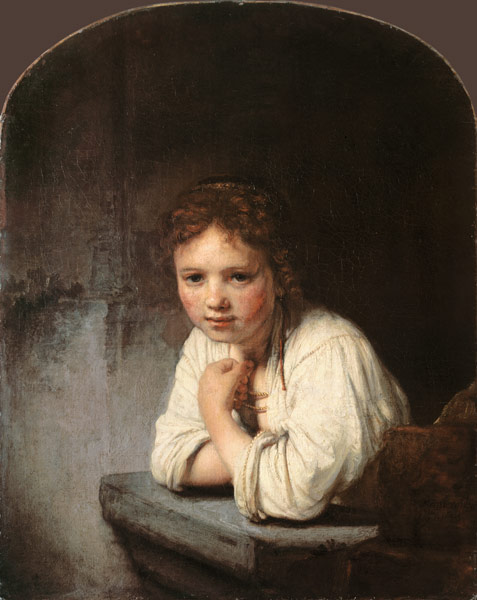 Jeune fille, lui on se penche sur un Fensterbruestung à Rembrandt Harmenszoon van Rijn