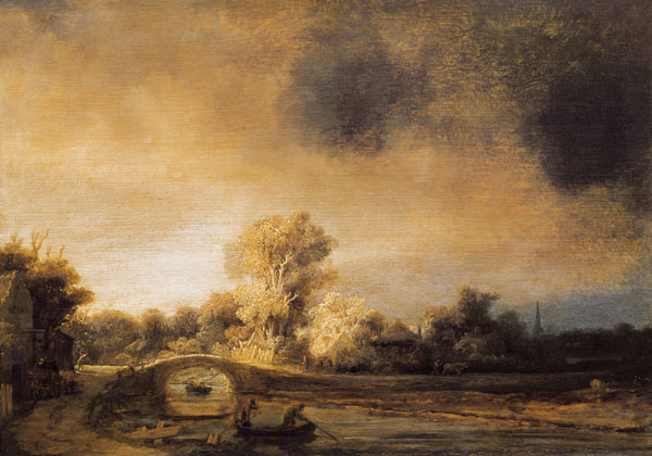 Rembrandt,  Landschaft mit Steinbrücke à Rembrandt Harmenszoon van Rijn