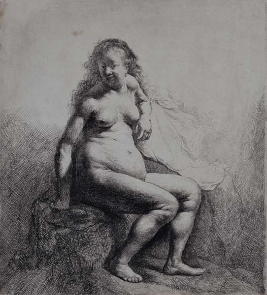 Nakte Frau auf einem Erhügel sitzend à Rembrandt Harmenszoon van Rijn