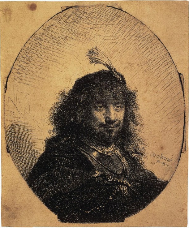 Self-Portrait in a Cap with a Plume and a Sabre à Rembrandt Harmenszoon van Rijn