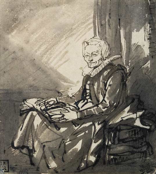 Woman with an Open Book on her Lap à Rembrandt Harmenszoon van Rijn